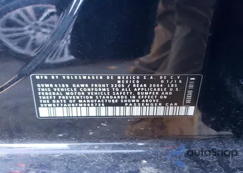 2015 Volkswagen Gti из США, поврежденный, VIN 3VW5T7AU8FM066726